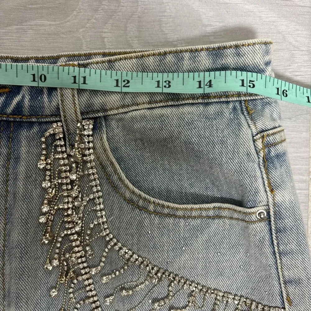 Blue B womens size L distressed shorts rhinestone chains fairygrunge Rock babe
